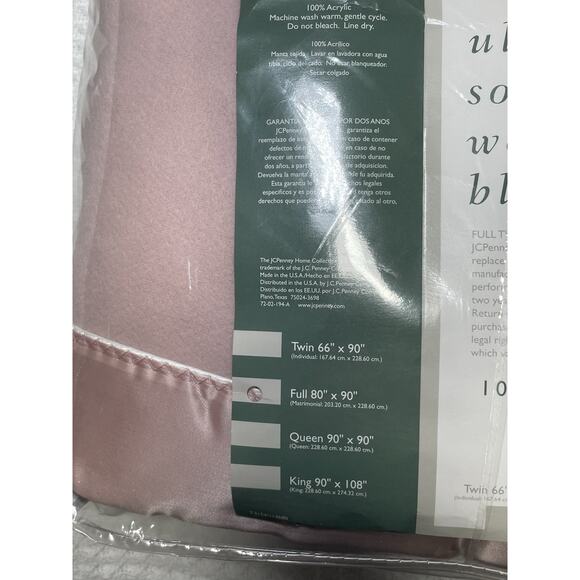 JC Penney Home Collection Acrylic Ultra Velvet Blanket FULL 80x90 Rose Quartz - Picture 3 of 5
